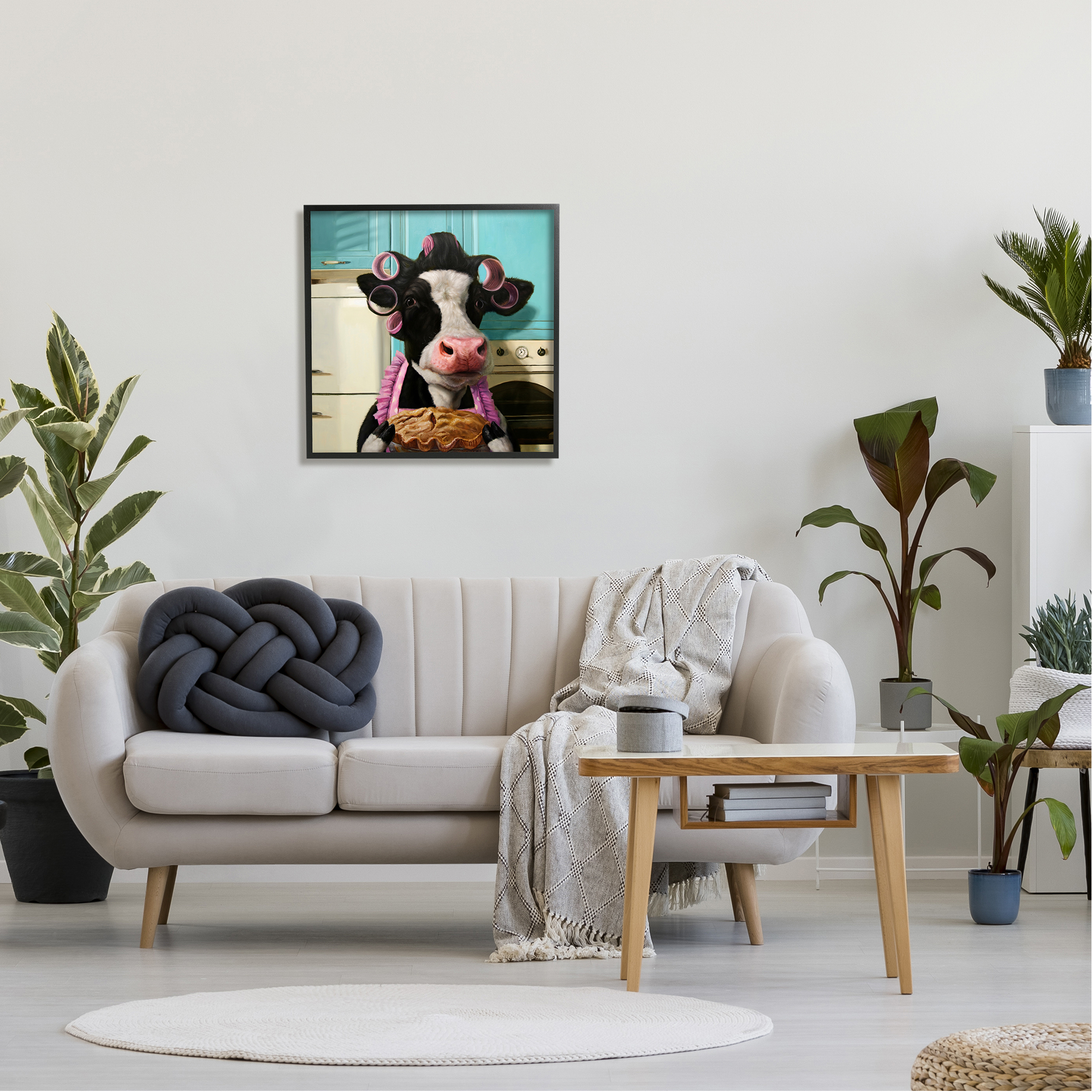 Stupell Industries Glamorous Farm Cow Baking Pie Hair Rollers Framed Wall Art, 24 x 24, Design by Lucia Heffernan