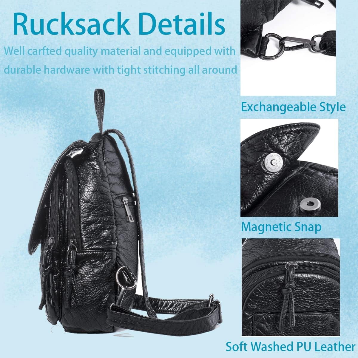 Small PU Leather Backpack Purse Waterproof Lightweight Travel Daypack Mini Backpack for Women Light Weight Small Waterproof  main image 4