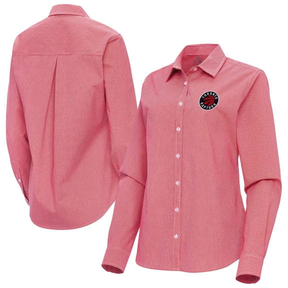 Women's Antigua Red Toronto Raptors Porter Woven Long Sleeve Button-Up Shirt