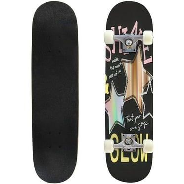shine and glow slogan with foil print stars and sequins on black Outdoor Skateboard Longboards 31"x8" Pro Complete Skate Board Cruiser