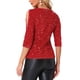 thumbnail image 3 of INSPIRAR CHIC Blusas de terciopelo con lentejuelas para mujeres, con corte, de media manga, para fiestas, clubes y vacaciones, XL Rojo, 3 of 5