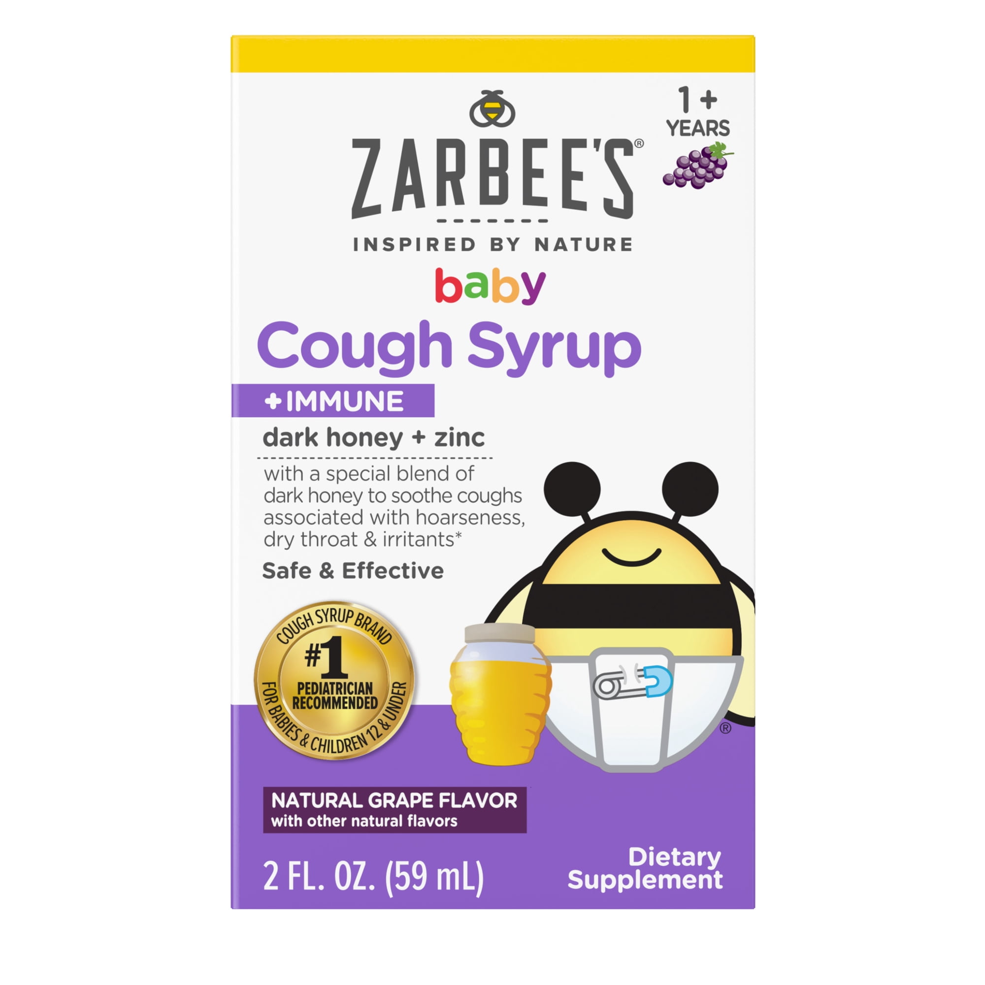 Zarbee's Baby Honey Cough Syrup Immune Support, Grape, 2 fl oz