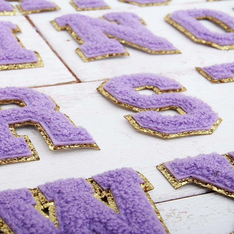  Letter Patches 6 Pcs Varsity Chenille Iron on Letters Patchs  for Clothing Jackets Backpacks Glitter Letter Patches(Purple,T) : Arts,  Crafts & Sewing