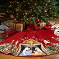 thumbnail image 3 of Nativity Christmas Tree Skirt Joy to The World Winter Tree Mat Nativity Scene Decorative Tree Skirt Farmhouse Xmas Ornaments Rustic Vintage Christmas Decor for Holiday Party(Red,48 Inch), 3 of 6