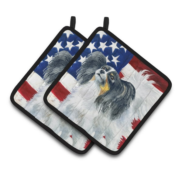 Caroline's Treasures Papillon Patriotic Pair of Pot Holders