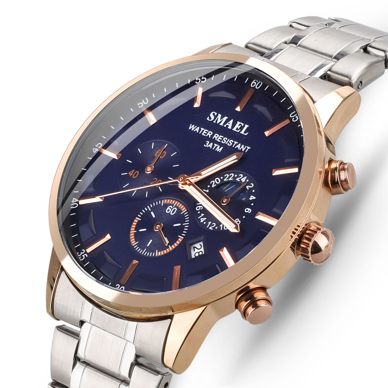 Men's Watches Luxury Fashion Casual Dress Chronograph Waterproof Military Quartz Wristwatches for Men Stainless Steel Band, Gold/Black/Navy