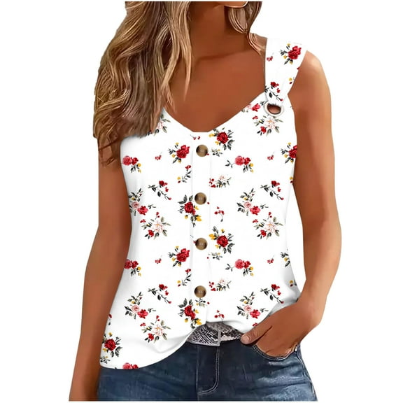 ZQUUVOU Tank Top For Women Crew Neck Lace Sleeveless Printied Tops (White,2XL)