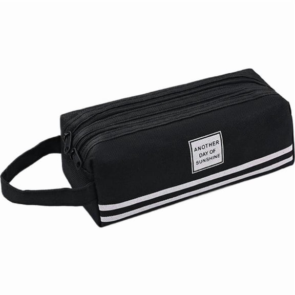 Oxford Fabric Double Zipper Pencil Pouch, Simple Portable Stationery Bag, Large Capacity Double Layer Pen Bag for Students