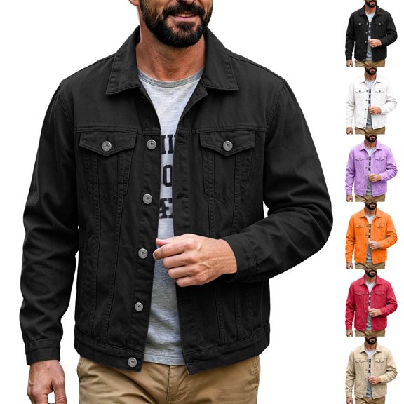 Hulanddfd Men's Denim Jacket Button Down Turn Down Collar Long Sleeve Casual Trucker Coat with Pockets Vintage Outerwear for Fall Winter Daily Wear Outdoor Travel Streetwear