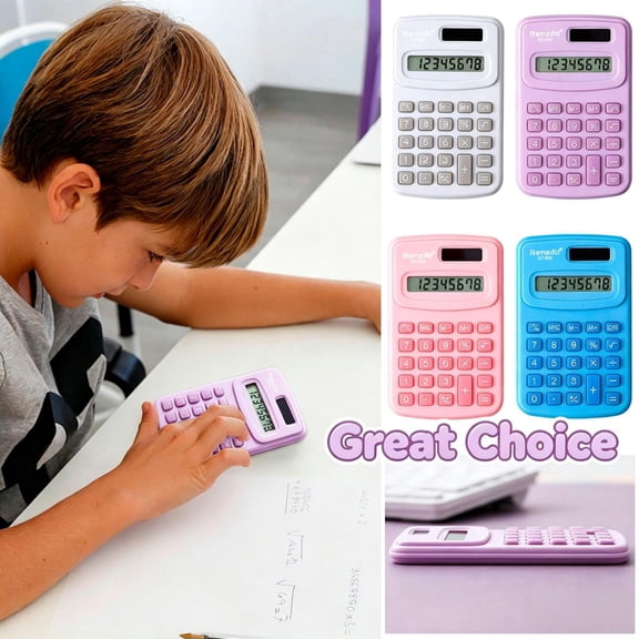 Pink 8-Digit Solar-Powered Portable Calculator, Dual-Power Battery & Solar Desktop Calculator with Large LCD Display for Home, Office & Daily Financial Use
