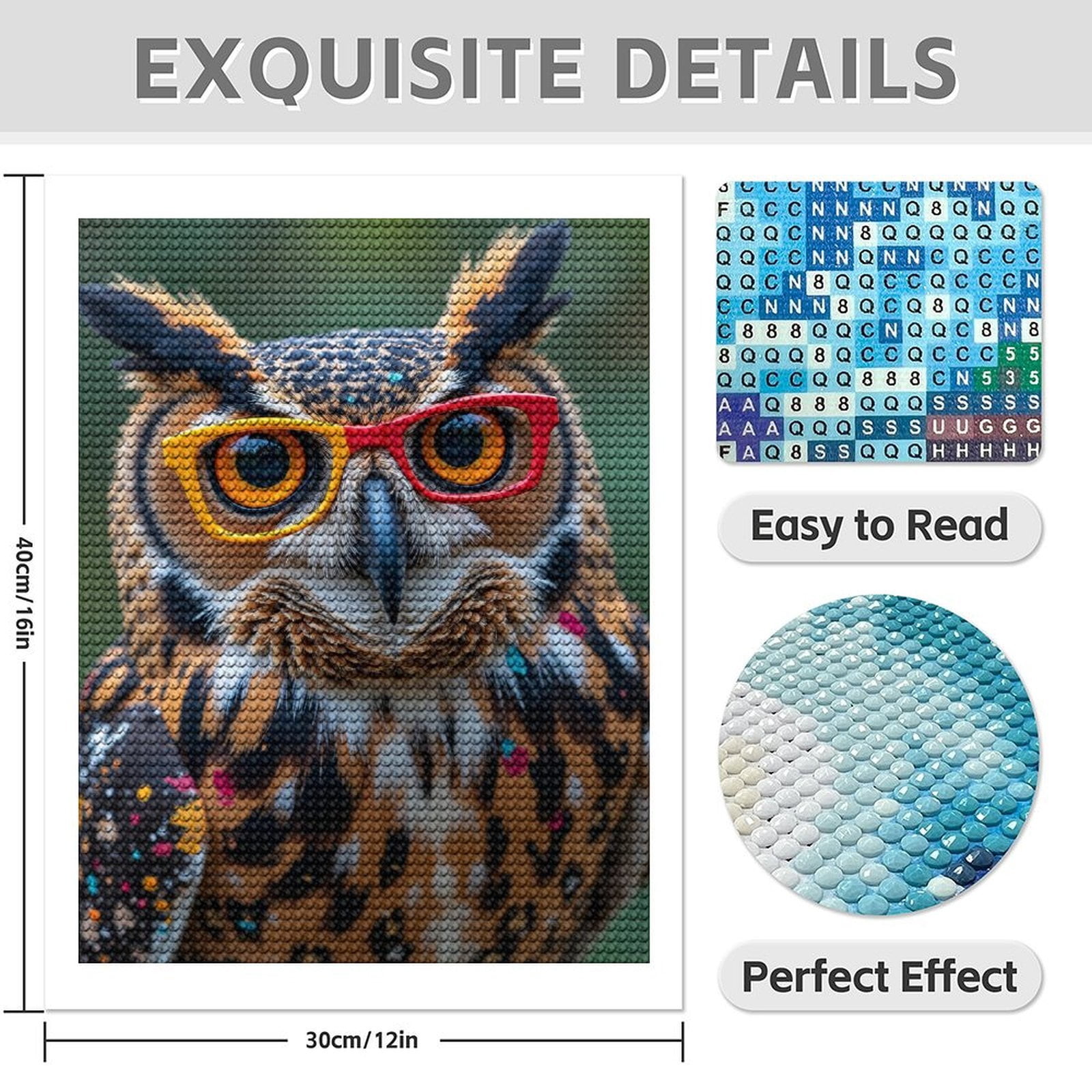 Diamond Art Kit for Adults, Owl Wearing Colorful Glasses Diamond Painting for Adults Beginners, 5D DIY Diamond Art Painting Kits, Colorful Diamond Painting Craft for Home Decor 12x16