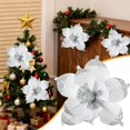 thumbnail image 2 of 7.5" Large Christmas Magnolia Flowers, Glitter Artificial Poinsettia Stems, Velvet Texture Christmas Tree Ornaments, Home Table Decorations for Holiday Party Decor, 1 Pack,White, 2 of 6