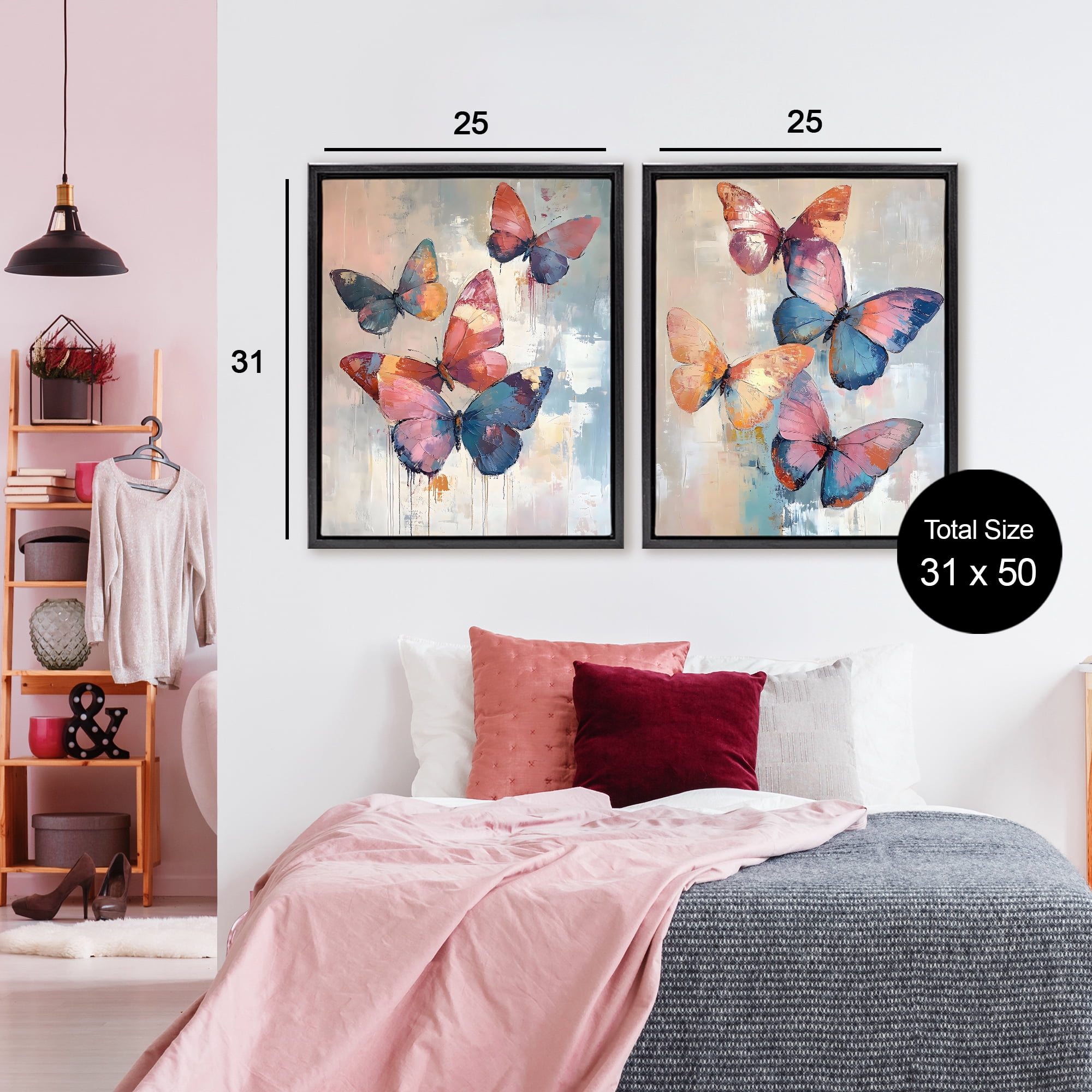Stupell Industries Butterfly Beauties in Flight 2 Piece Black Framed Floater Canvas Set, design by Creative Studio