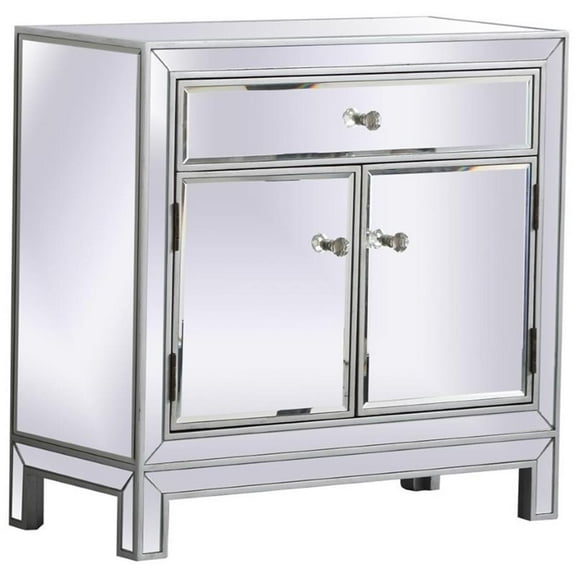 Pemberly Row 2 Door 29" Mirrored Accent Cabinet in Antique Silver