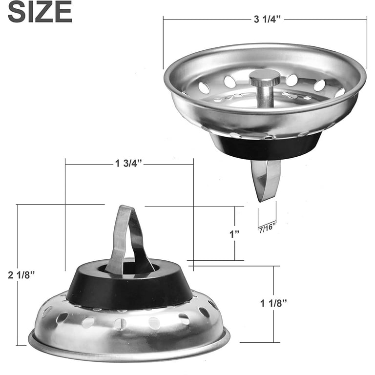 Everflow Stainless Steel Kitchen Sink Strainer Basket Universal Style Rubber Stopper, Size: 3.5, Silver