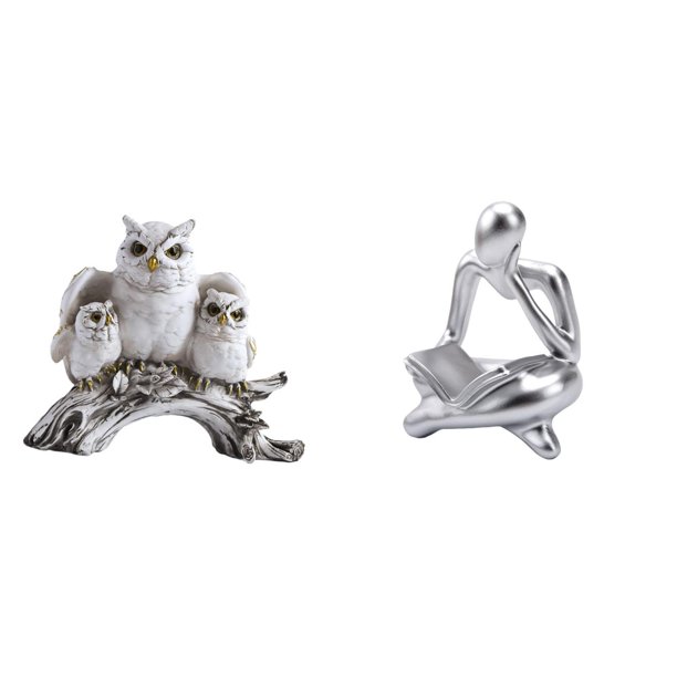 Figuras de búho, estatua de búho de resina, figura de lector abstracta en miniatura, estatua de pensador, artesanías artísticas de animales, adecuadas