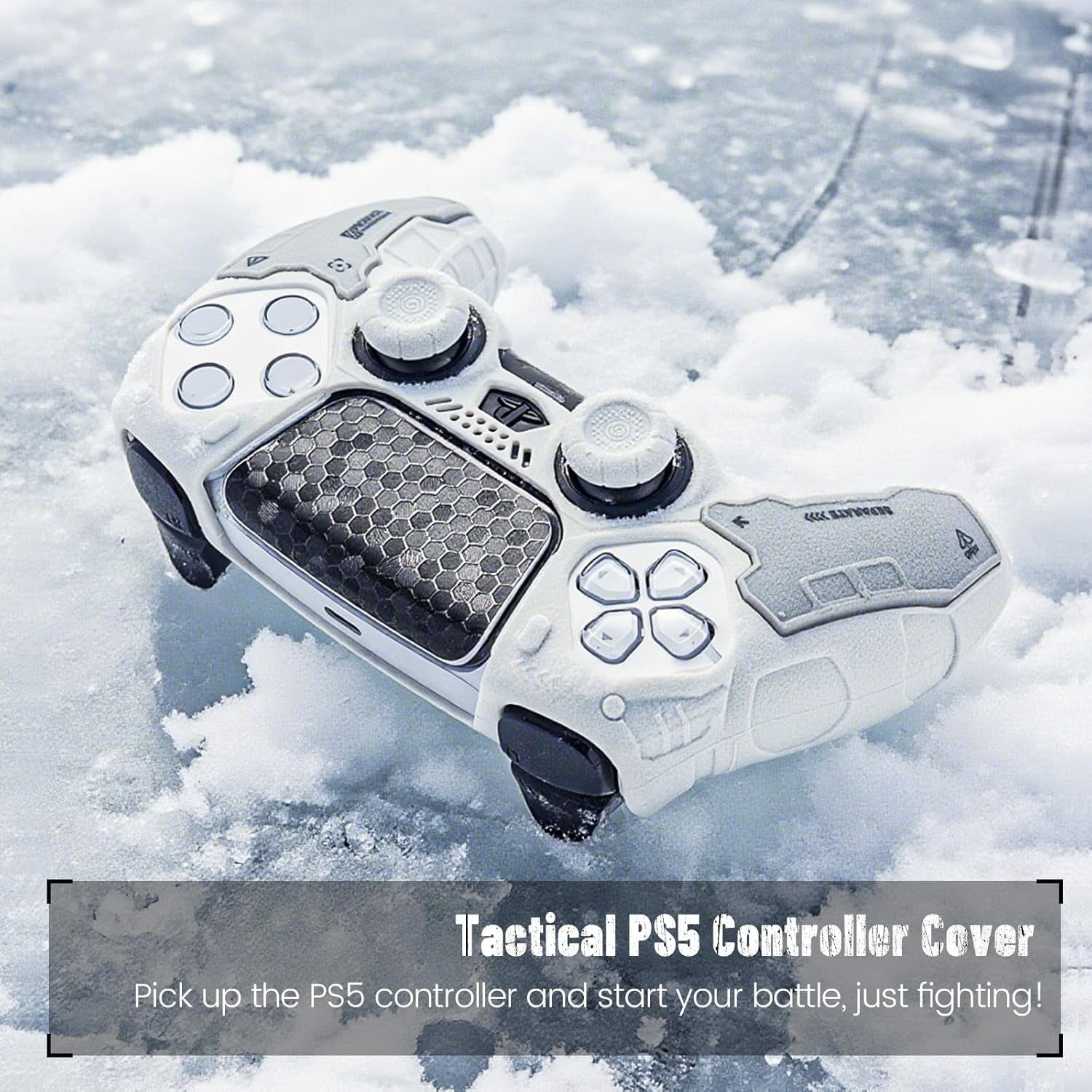 G.S.TAC PS5 Skin Silicone Protective Case + Thumb Grips + Stickers for PlayStation5 Controller White