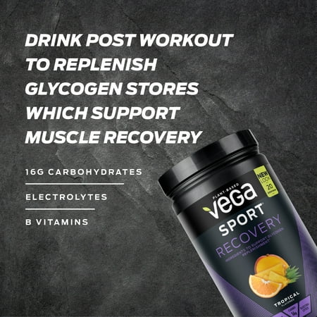 Vega Sport Recovery Powder, Tropical, 12 Ct