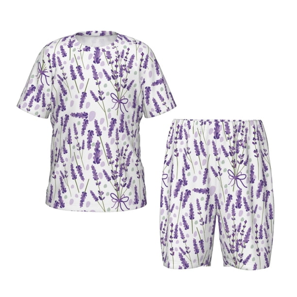 Balery Lavender Flowers Conjunto de Pijama Infantil de Manga Corta con Estampado – Ropa de Dormir de Algodón Suave-4X-Large