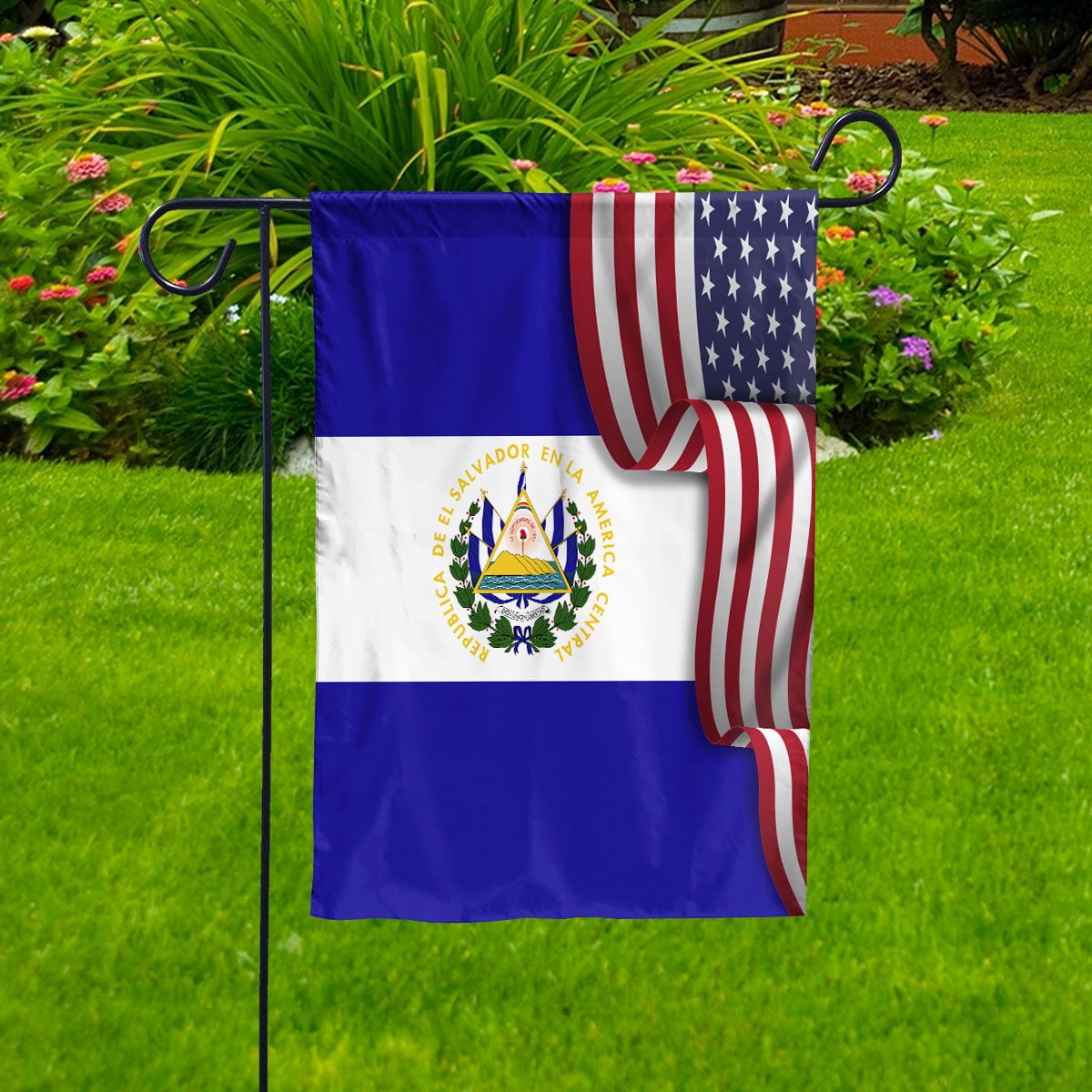 Flag Waving American Flag El Salvadorian El Salvador U.S.A Friendship Patriotic Proud Garden Flag, Double-Sided Decorative Outdoor Flag, Patriotic Polyester Yard Flag 12 x 18 in