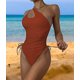 thumbnail image 3 of Traje de baño de una pieza con un hombro para mujer, trajes de baño de corte alto, traje de baño con cordón y Control de barriga lateral, 3 of 4
