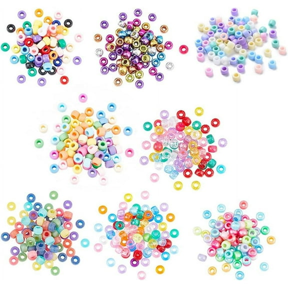 152G 8 style Plastic Beads Hair Beads Barrel Mixed color 8~9x6mm Hole: 3.5~4mm 19g/style