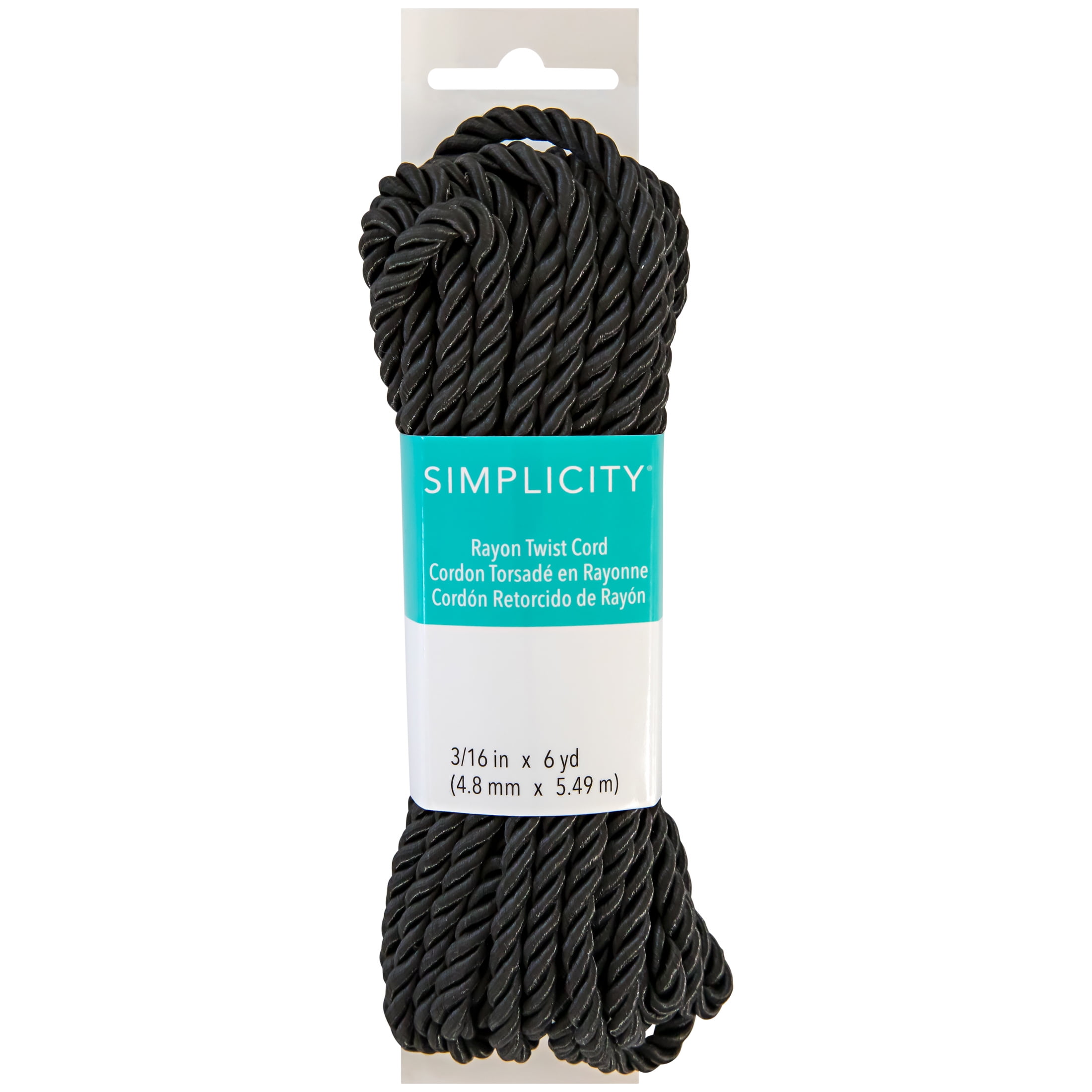(3 pack) Simplicity Black 3/16" Rayon Twist Cording Trim, 6 Yards