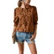 thumbnail image 1 of Blusa de mujer con cuello redondo, mangas abullonadas, detalle estampado y puños fruncidos, top informal para citas, talla M Caramel Chic, 1 of 8