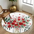 thumbnail image 2 of Round Rugs 8 Ft, Valentine Red Love Heart Non Slip Area Rugs for Kitchen Bedroom Entryway, Eucalyptus Leaves Rose Washable Carpet Runner Rug Floor Mats for Bedroom Home Decor, 2 of 9
