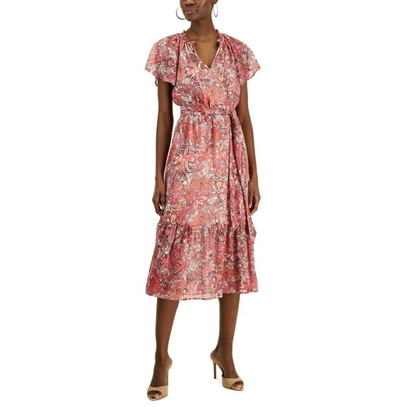 INC International Concepts Women's Midi Dress Bright Cherry Combo Size 2