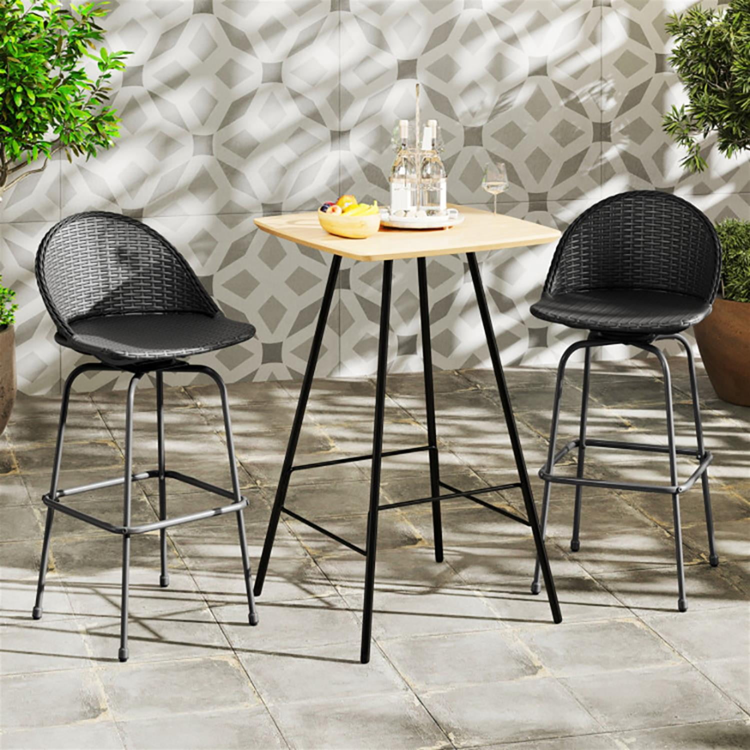 Demi Bonn Rattan Swivel Bar Stools Set of 2, Modern Counter Barstools with Curved Back, Counter Height Barstools for Bar, Kitchen and Dining Room, Black