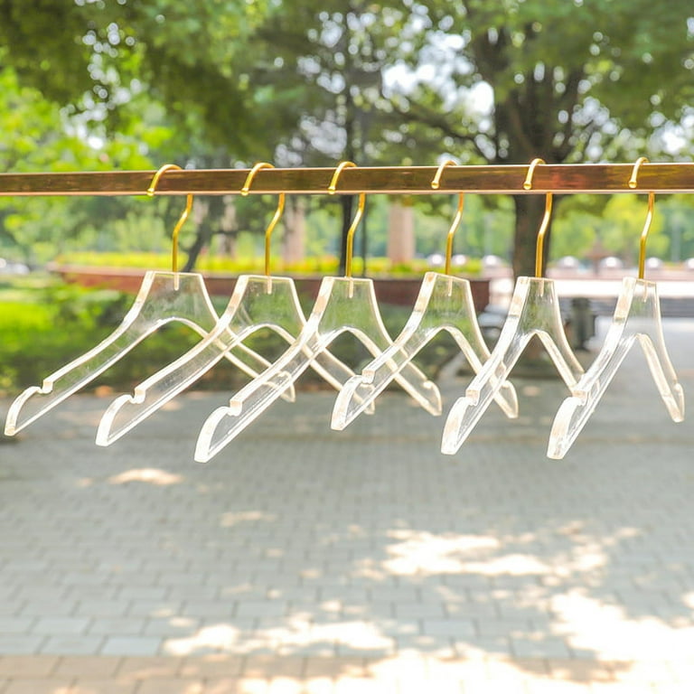 Growment 5 Pcs Clear Acrylic Clothes Hanger with Gold Hook, Transparent Shirts Dress Hanger with Notches for Lady Kids L, Size: Large