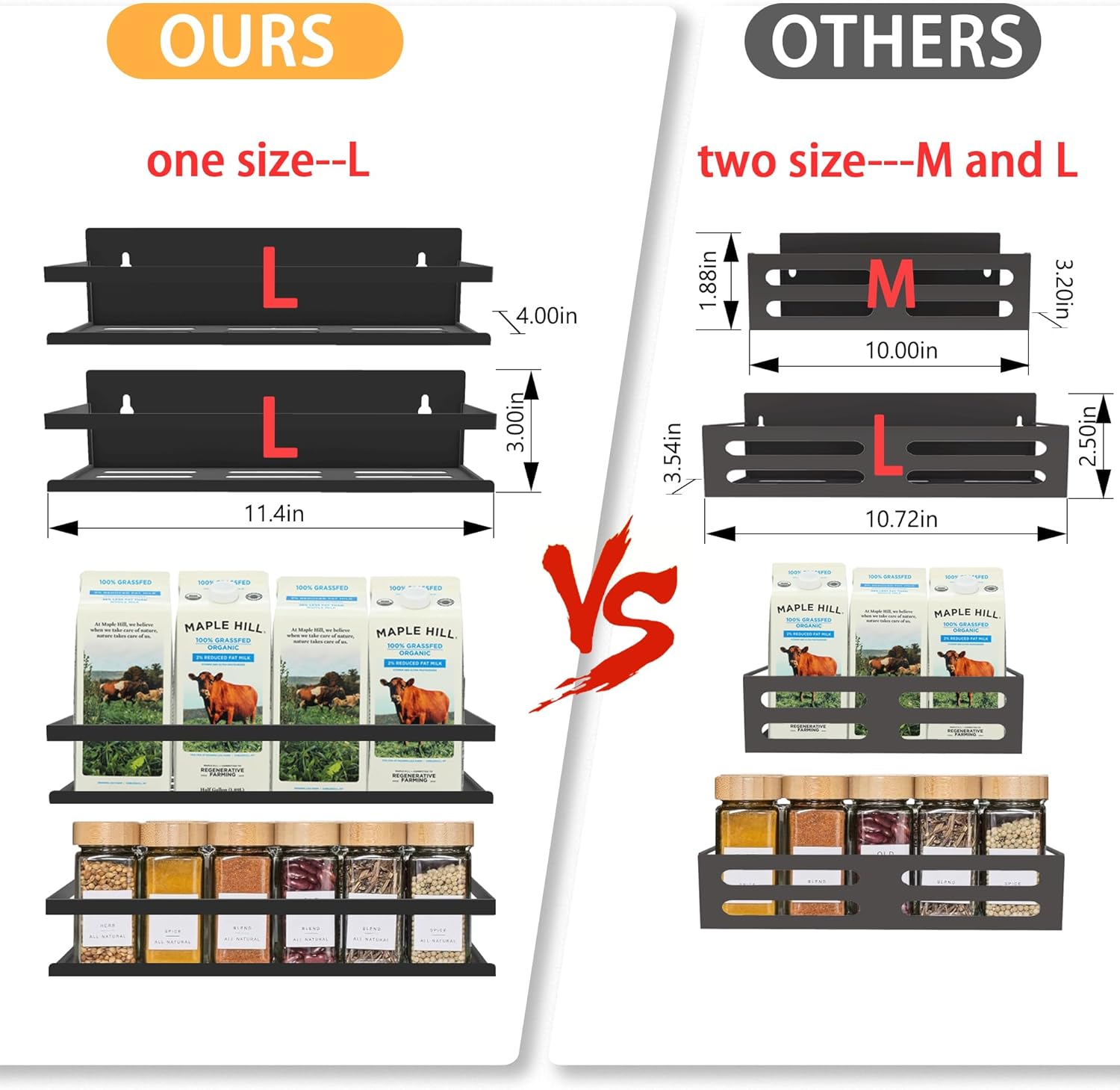 Magnetic Spice Rack for Refrigerator, 4pack Magnetic Shelf for Fridge Space Saving Seasoning Organizer for Any Metal Surface No Drilling Needed (BLACK -cut out, 4pack)