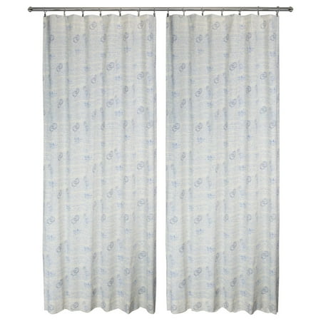 Urbanest Natural Vintage Linen Curtain Panels Blue Script 50 X96