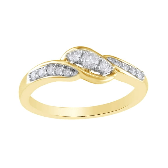 White Natural Diamond Three Stone Slant Promise Ring in 10k Yellow Gold (0.25 Cttw)