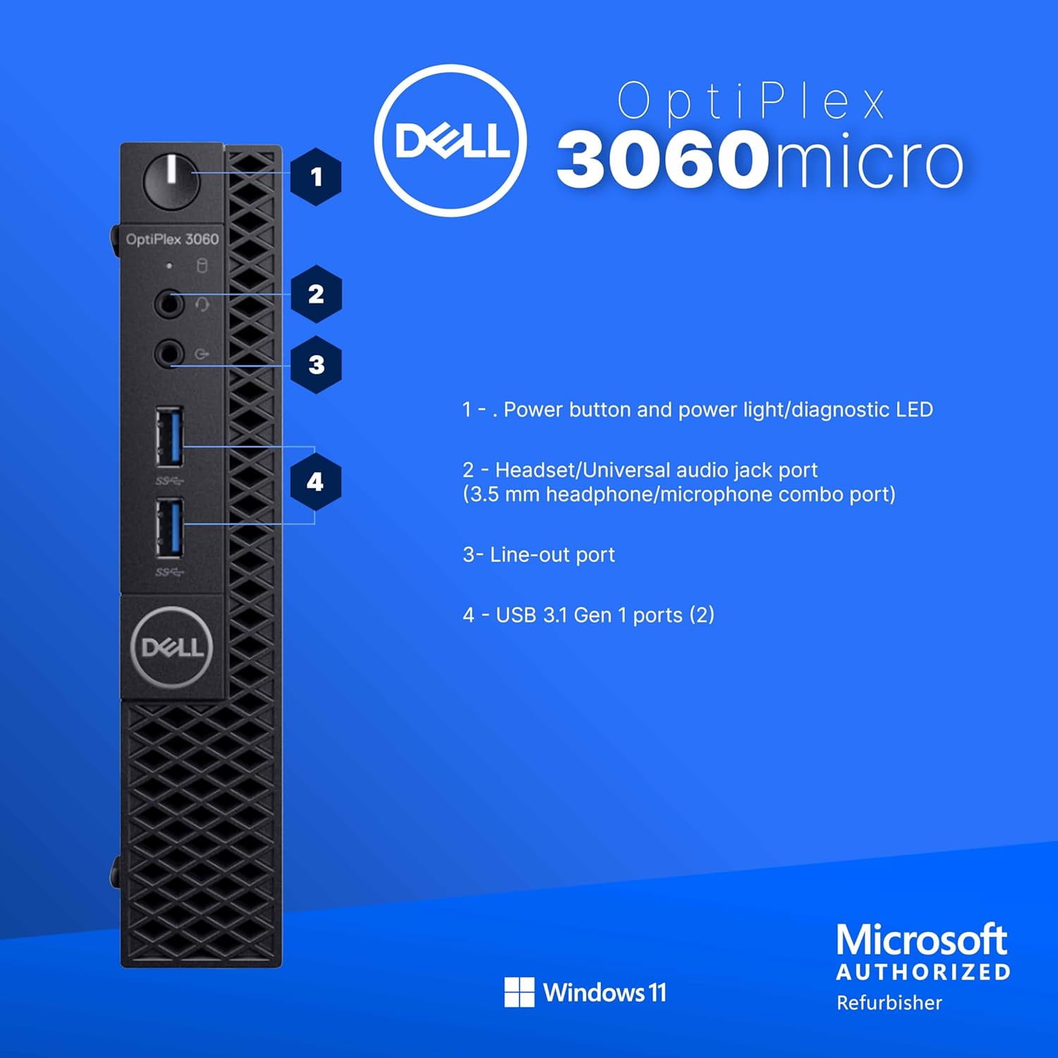 Restored Dell Optiplex 3060 Micro PC | Windows 11 Pro | Intel i5-8500 | 16GB RAM + 500GB SSD | 5G WiFi + BT | Mini Desktop Computer (Refurbished)