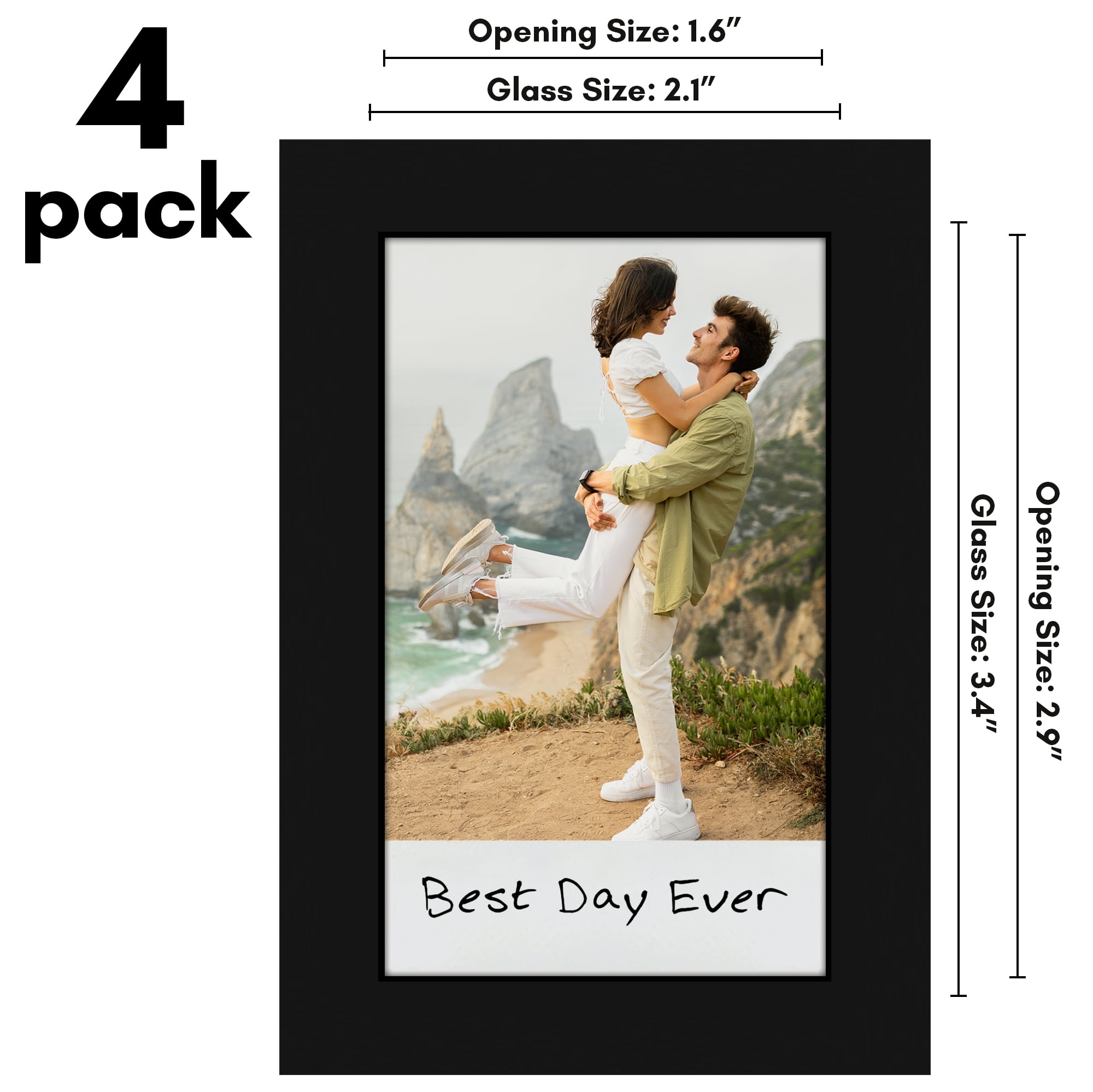 Americanflat 2x3 Picture Frame with Shatter-Resistant Glass 4 Pack Instant Print Photos Mini Frames - Black