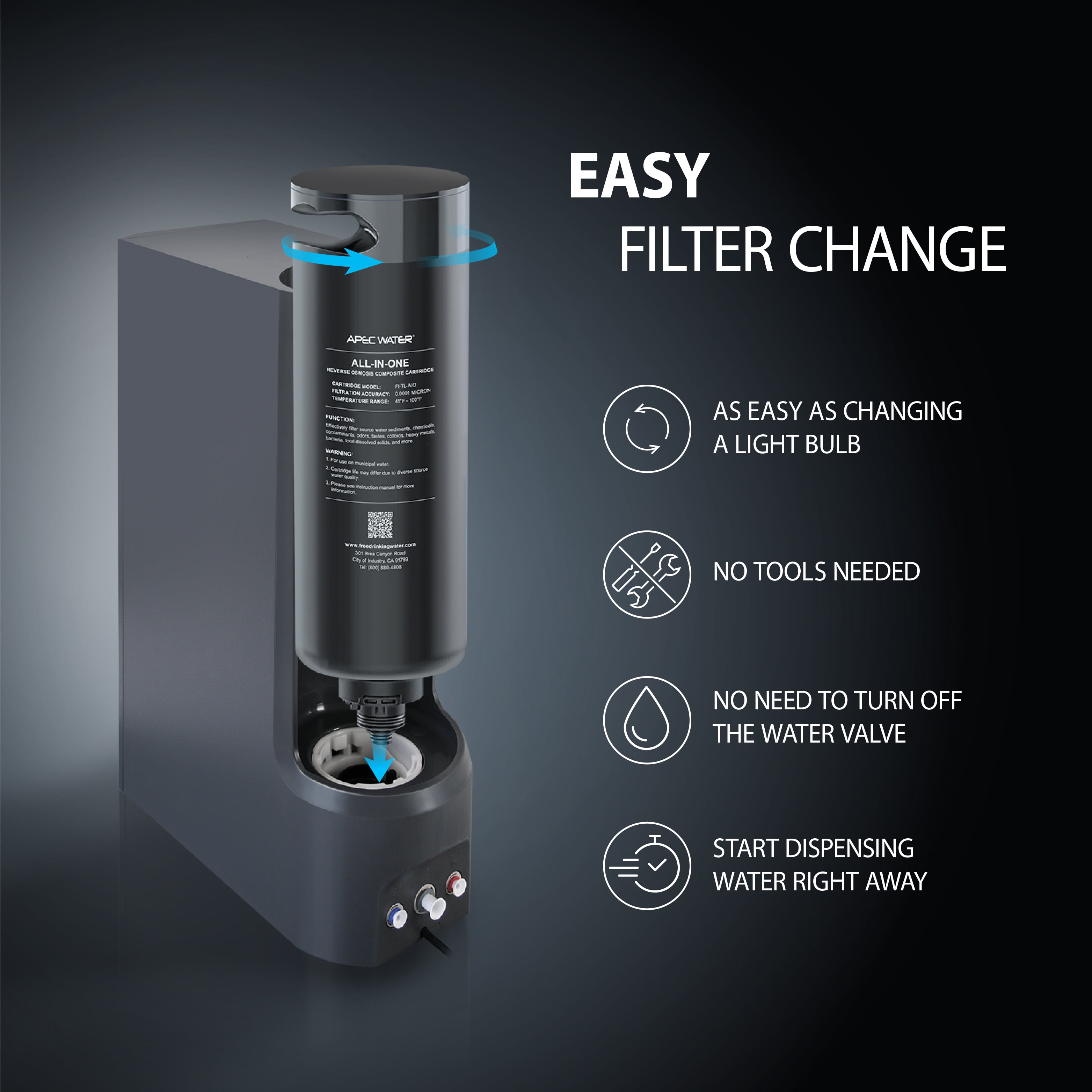 APEC Tankless RO Water Filter System ROTL-AIO - Four-in-One Premium Reverse Osmosis Water Filtration, 2:1 Pure to Drain, Filters Fluoride, Heavy Metals, 1K+ Impurities, Easy DIY Install & Care
