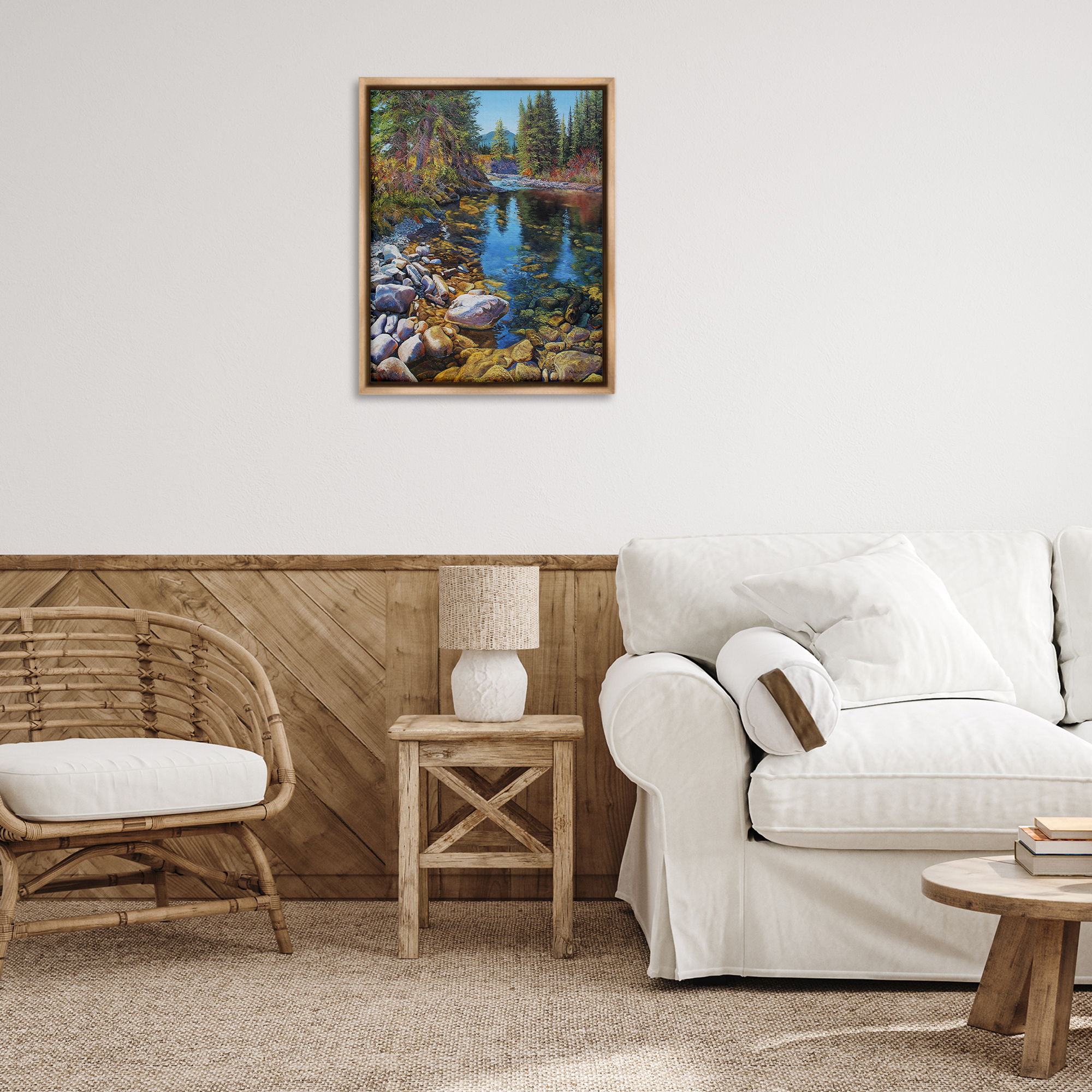 Stupell Industries Etherington Creek View Landscape & Nature Painting Brown Floater Framed Canvas Art Print Wall Art, 25 x 31
