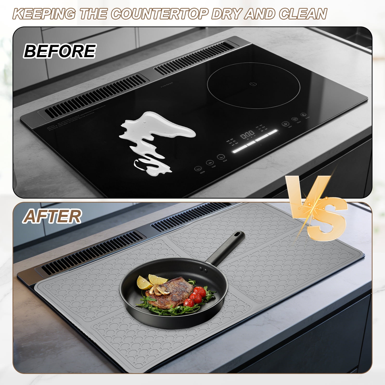 Uxcell Stove Top Cover for Electric Stove, 27.6" x 19.7" Silicone Glass Cooktop Protector Range Mats Diamond Stripe for Kitchen Oven Counter Cooktop, Silver
