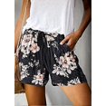 thumbnail image 2 of ZHAOCHENG Pantalones cortos casuales de algodón para mujer, con cordón ajustable, cintura elástica, pantalones cortos de verano, pantalones cortos ajustados XXL con flores, 2 of 3