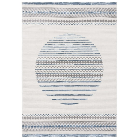 SAFAVIEH Alamo Warner Geometric Area Rug, Ivory/Navy, 5'3" x 7'6"