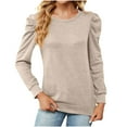 thumbnail image 2 of qolati Women's Dressy Casual Long Sleeve T-Shirts Trendy Crew Neck Puffy Sleeve Tunic Shirt Classic Fit Basic Lightweight Going Out Tops, 2 of 4