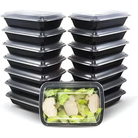 Diska NuLife 16oz Rectangular Food Container 50 Set | Black PP Polypropylene Containers With Lids For Storage | Microwave & Freezer Safe | Eco-Friendly, BPA-Free