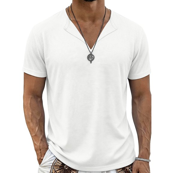 REZUOFI Mens V Neck Short Sleeve T Shirt Solid Color Breathable Casual Loose for Summer Daily Sports Wear