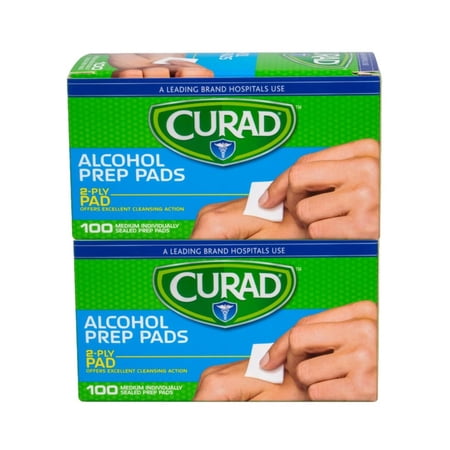 2 Pack | Individually Sealed Curad Alcohol Prep Pads, 100 Count
