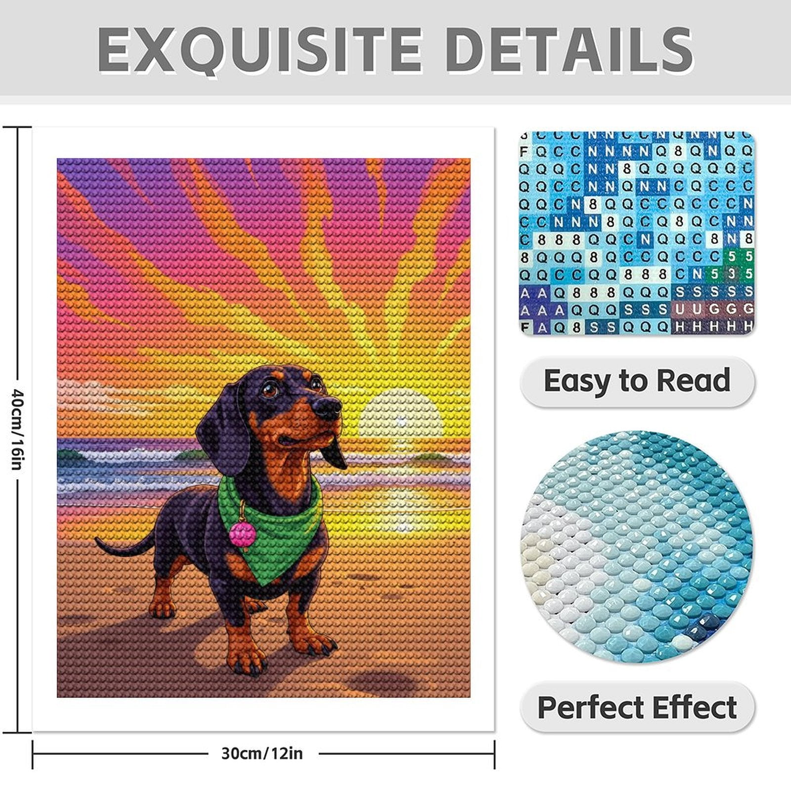 Diamond Art Kit for Adults, Dachshund Sunset Beach Scene Diamond Painting for Adults Beginners, DIY Diamond Art Painting Kits, 5D Diamond Painting Crafts for Home Decor 12x16 Frameless