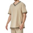 thumbnail image 4 of Camisas de Manga Corta de los Hombres Estilo Étnico Impreso Hendidura Cuello en V, Ligero Top Transpirable para la Primavera Y el Verano, 4 of 5
