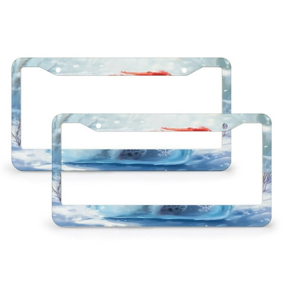 2 PCS Cute Baby Polar Bear License Plate Frame Wild Animals Cute Arctic White Furry Bears Cub Car License Plate Frame Aluminum Metal 2 Hole for Girl Women Men Vehicles