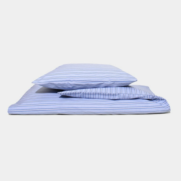 Juego de sábanas de algodón percal para bebé y niño - Camisa azul a rayas